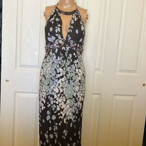 Arden B beaded brown/blue halter maxi dress Sz 0